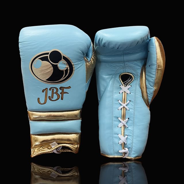 grant boxing gloves sky-blue/gold front view custom name boxing training gloves