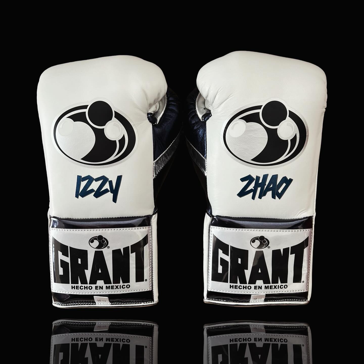 grant boxing gloves white-black back view  high quality lace up boxing gloves