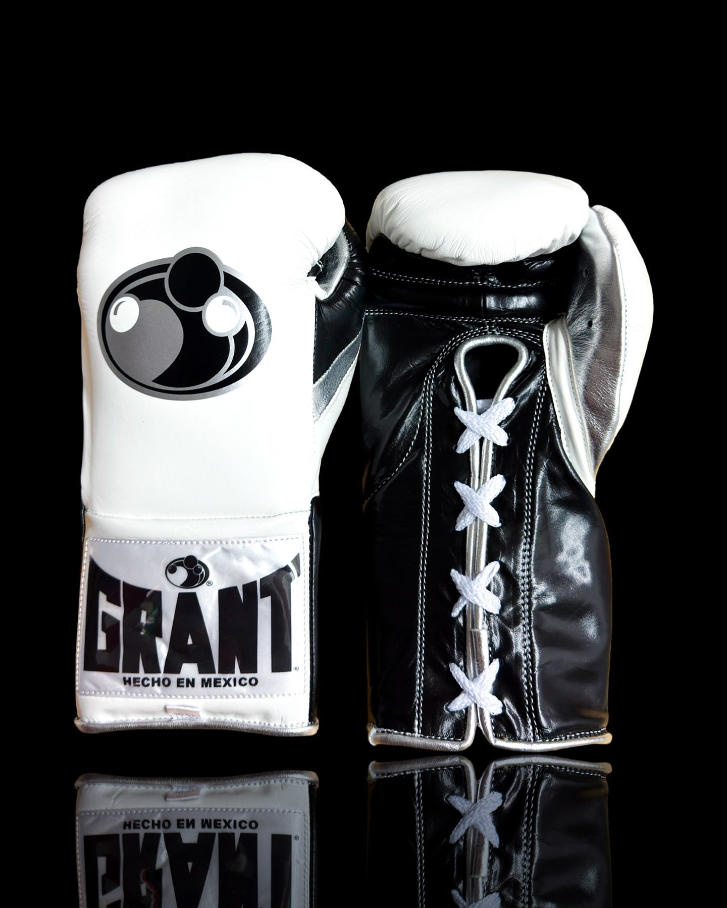 grant boxing gloves white/black/silver front view professional sparring and training gear