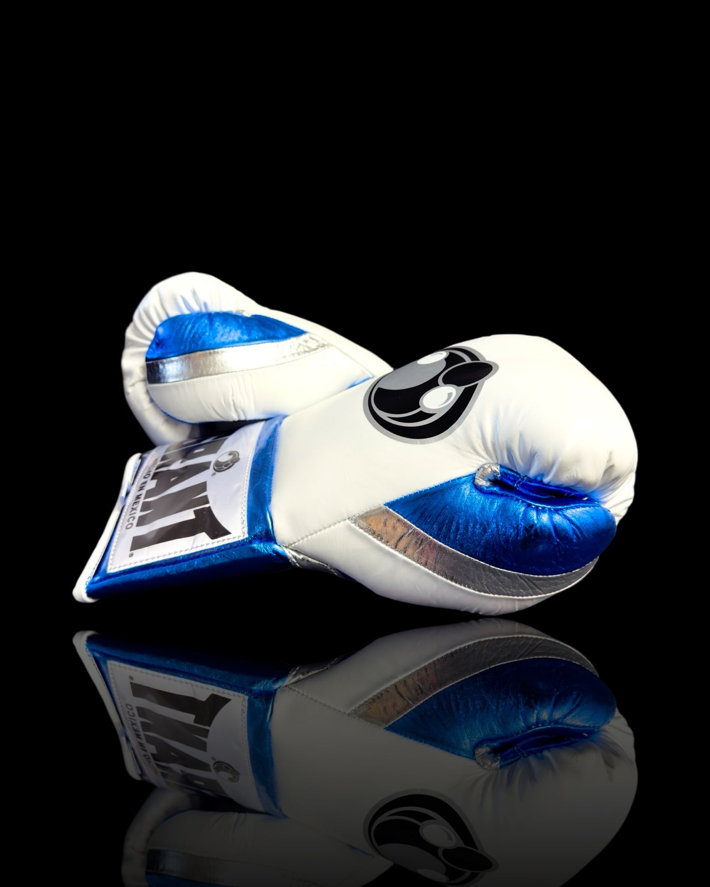 grant boxing gloves white/blue/silver back and thumb view premium fight gloves for athletes