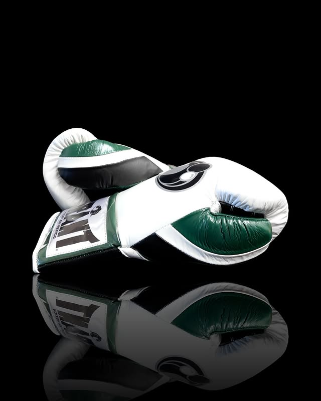 grant boxing gloves white/green/black back and thumb  view  premium leather professional training gloves