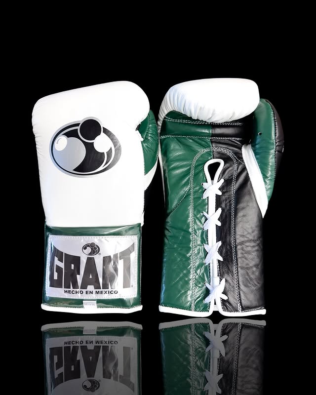 grant boxing gloves white/green/black front view  premium leather professional training gloves