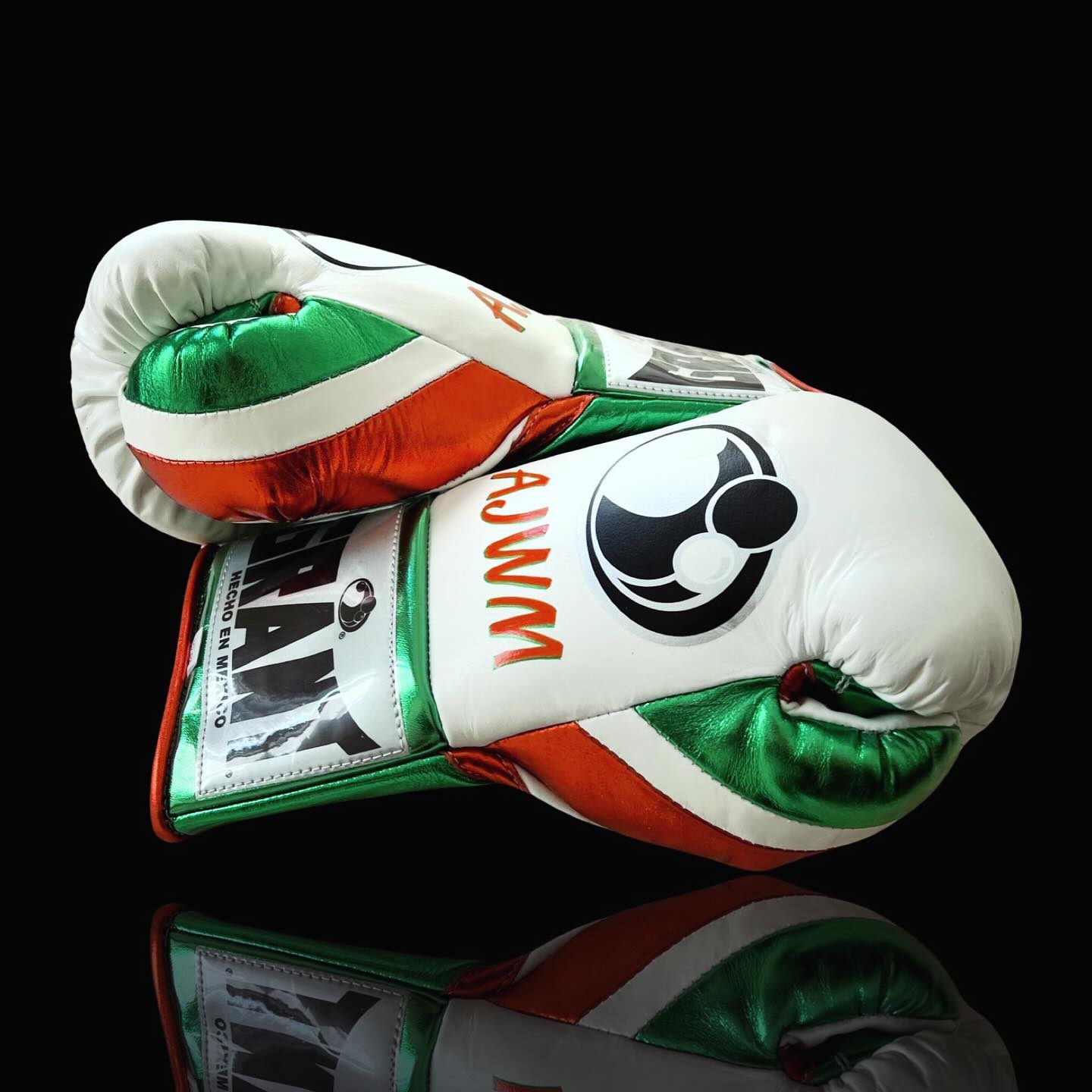grant white-green-red boxing gloves back and thumb view premium leather fight gear