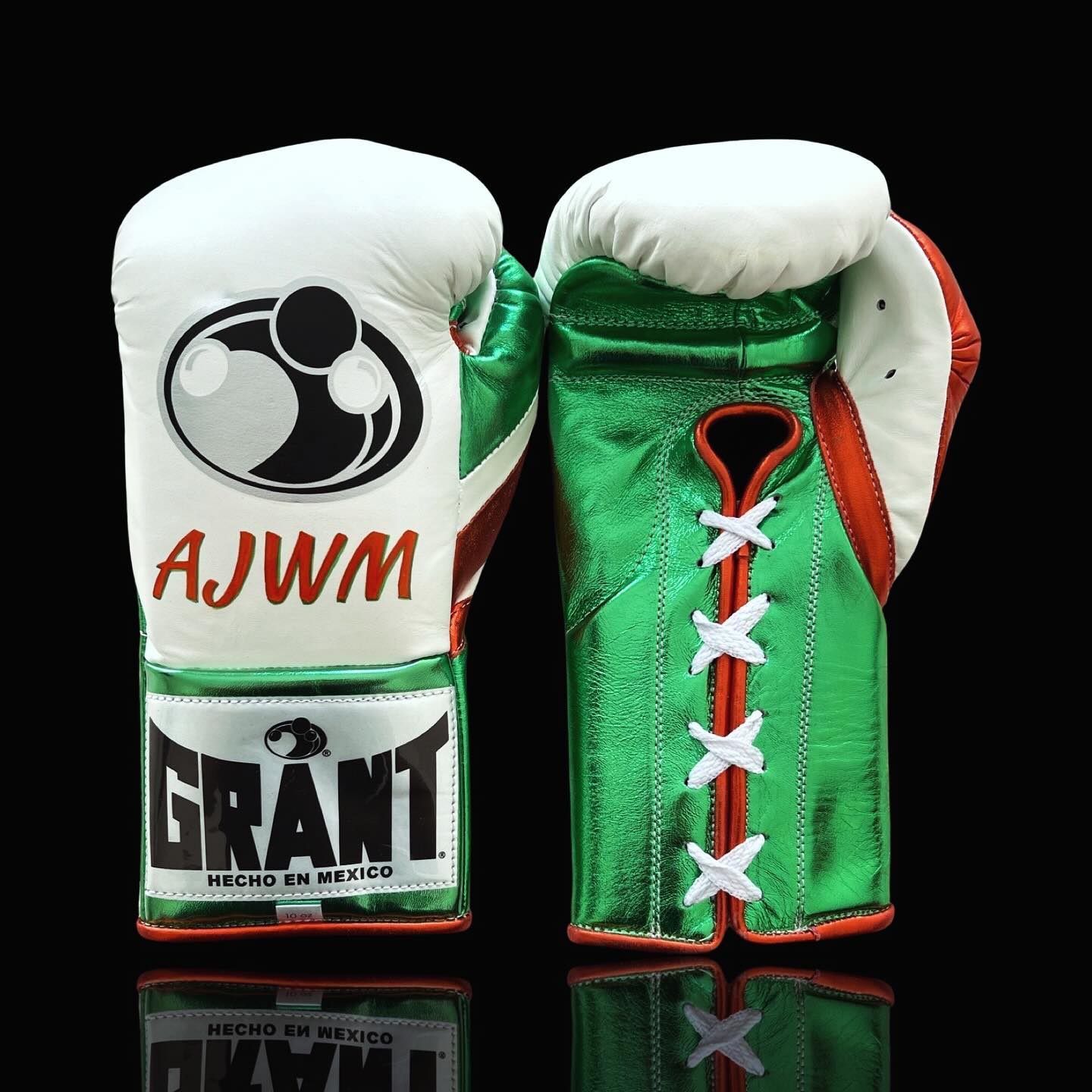 grant white-green-red boxing gloves front view premium leather fight gear