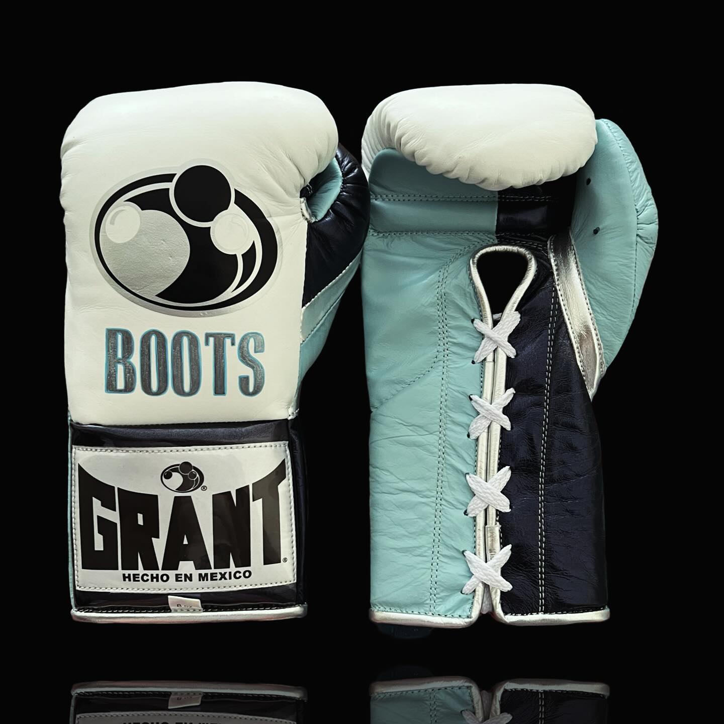 grant boxing gloves white-sea-green-blue front view premium leather professional training gloves