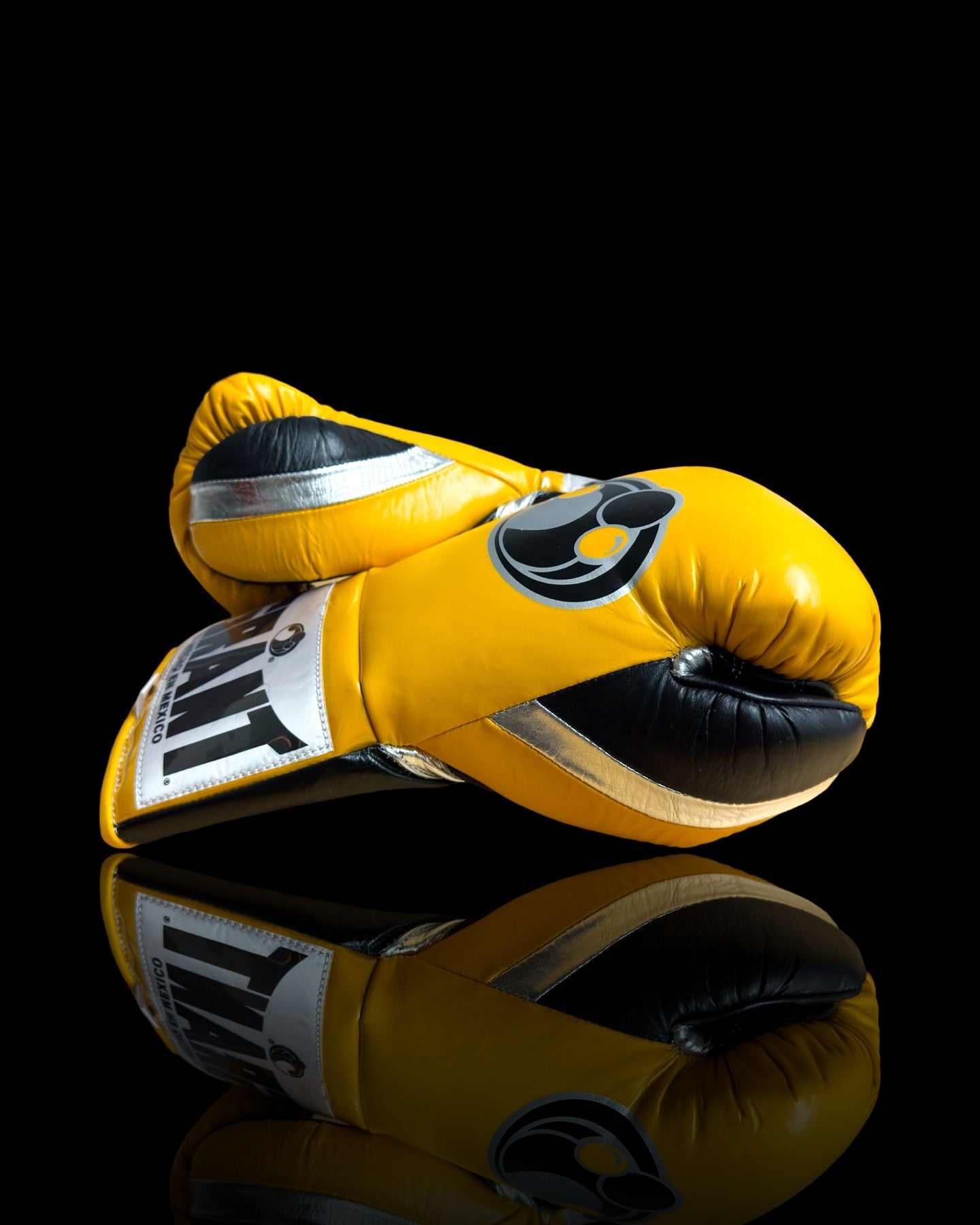 grant boxing gloves yellow/black/silver back and thumb view premium fight gloves for athletes