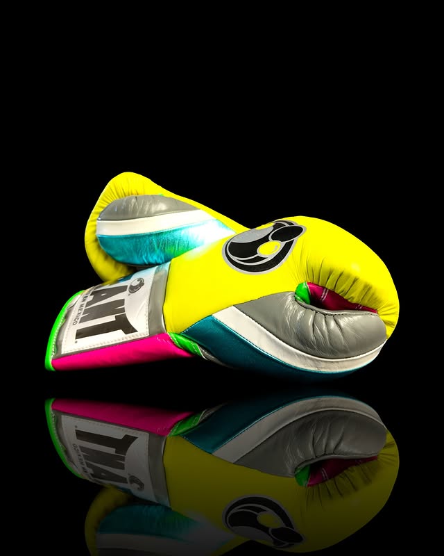 grant boxing gloves yellow/pink/blue/green back and thumb view professional sparring and training gear