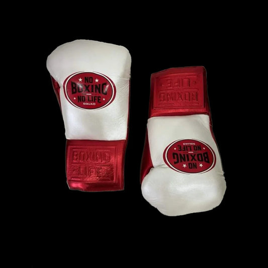 No Boxing No Life White/Red Professional Training Boxing Gloves | Customizable Gears