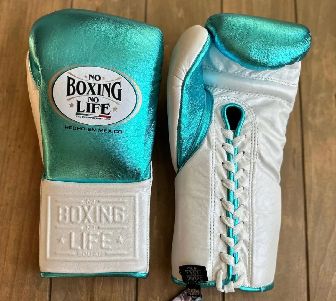 No Boxing No Life Boxing Gloves Sky-Blue/White Lace-Up Training