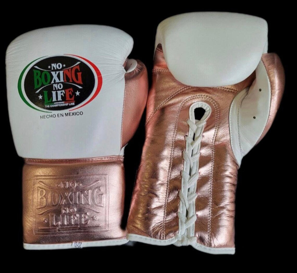 No Boxing No Life Boxing Gloves White/Peach Lace-Up 16oz