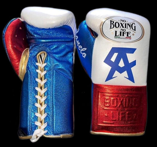 No boxing no life White/Blue boxing gloves, premium soft-padding training gear