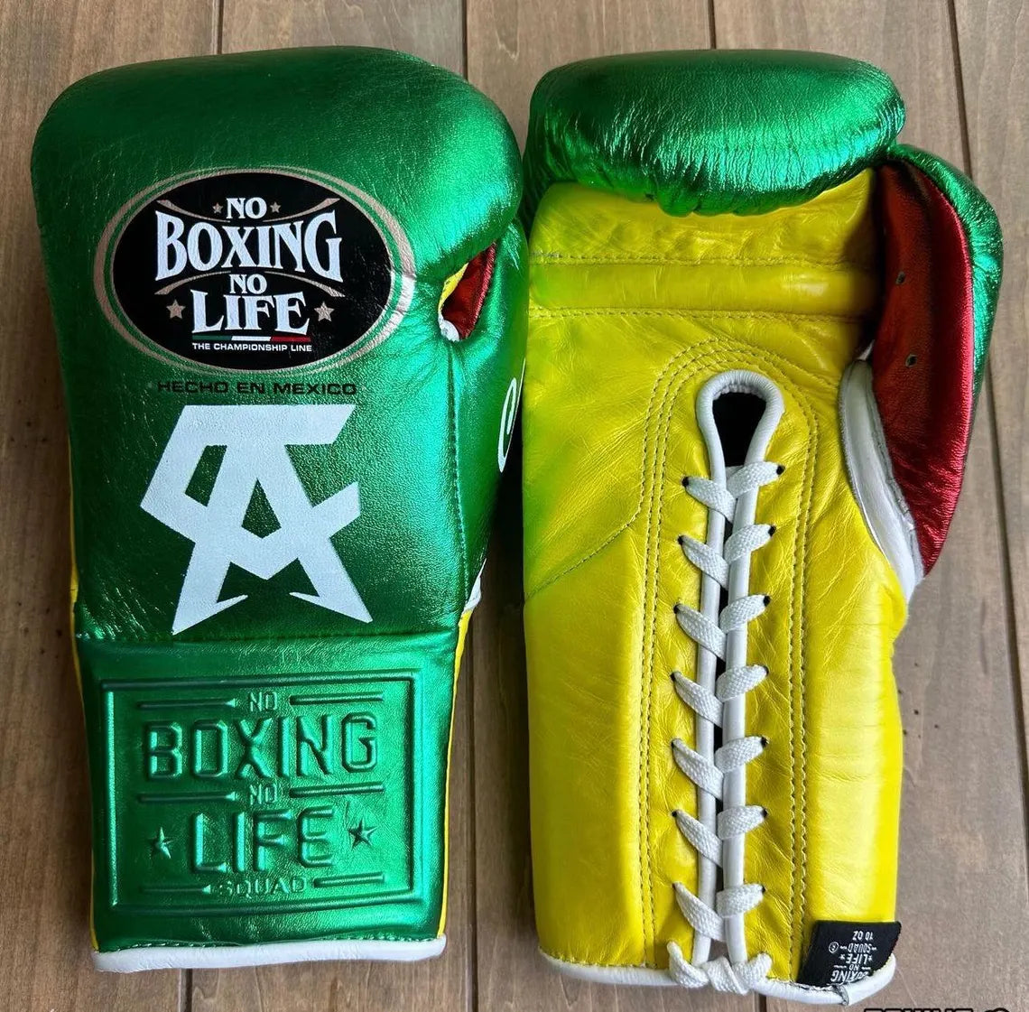 No Boxing No Life Boxing Gloves Green/Yellow/Maroon Custom made